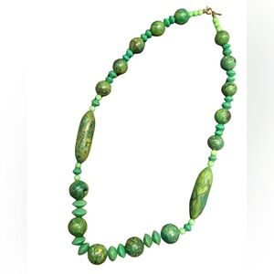 Karla Jordan Green Beaded Necklace Southwestern Boho Statement Jewelry Signed